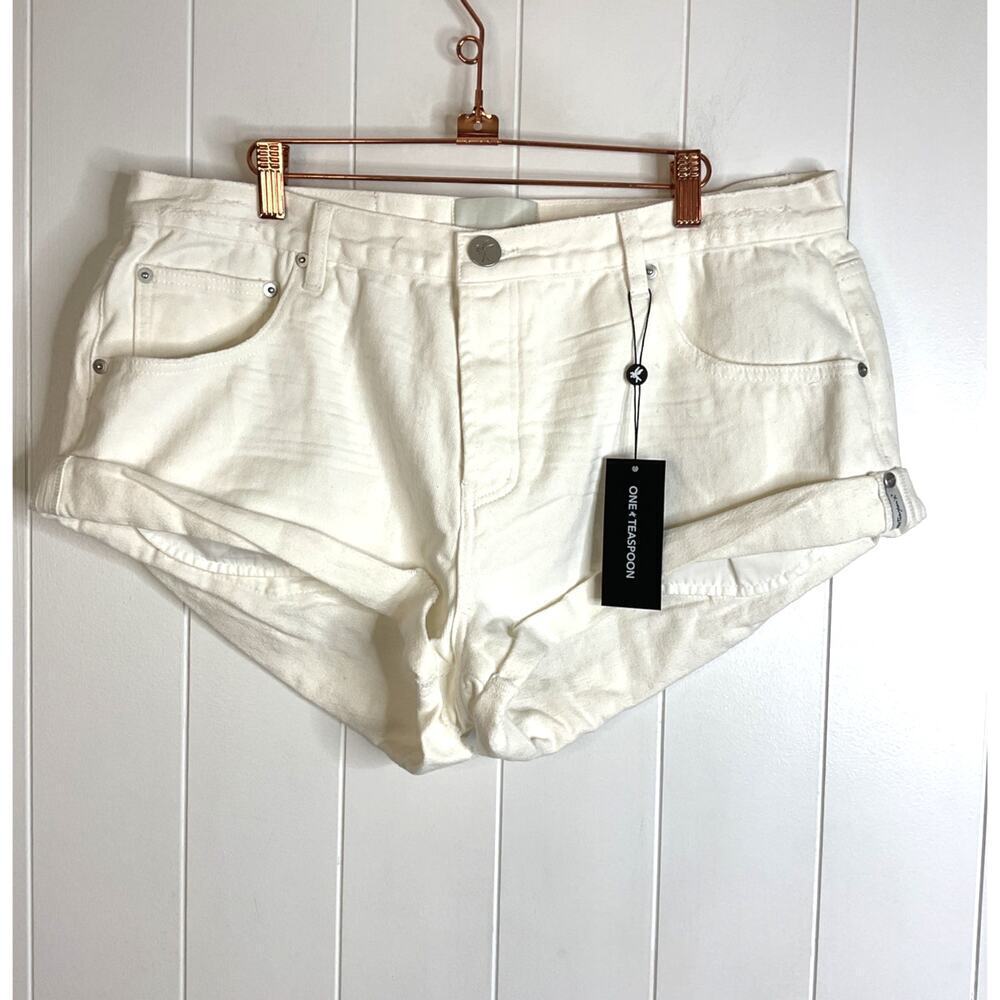 One Teaspoon Bandit Bonitas Denim Shorts in Soft White‎ NWT Size 33